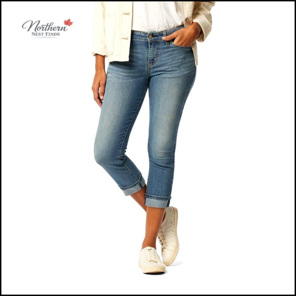 Mid Rise Slim Fit Capri Jeans Stretchy Denim